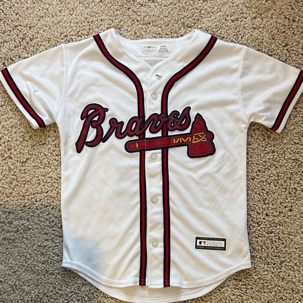 Kids White Braves Acuna Jr. Baseball Jersey